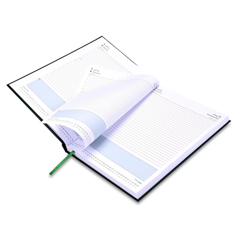 FIS 2026 A4 Diary, 210x297mm Size, 1 Side Padded Vinyl Cover, 1 Day a Page Format, Arabic/English, 60gsm White Paper, Green Cover-FSDI42AEN26GR - Image 4