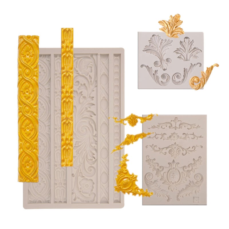 Fondant Frame Mold 3 Packs Chocoloate Curlicues Lace Molds Clay Mold Curlicues Silicone for Baking Wedding Cake Decoration Cupcake Topper Candy Crafting Projects