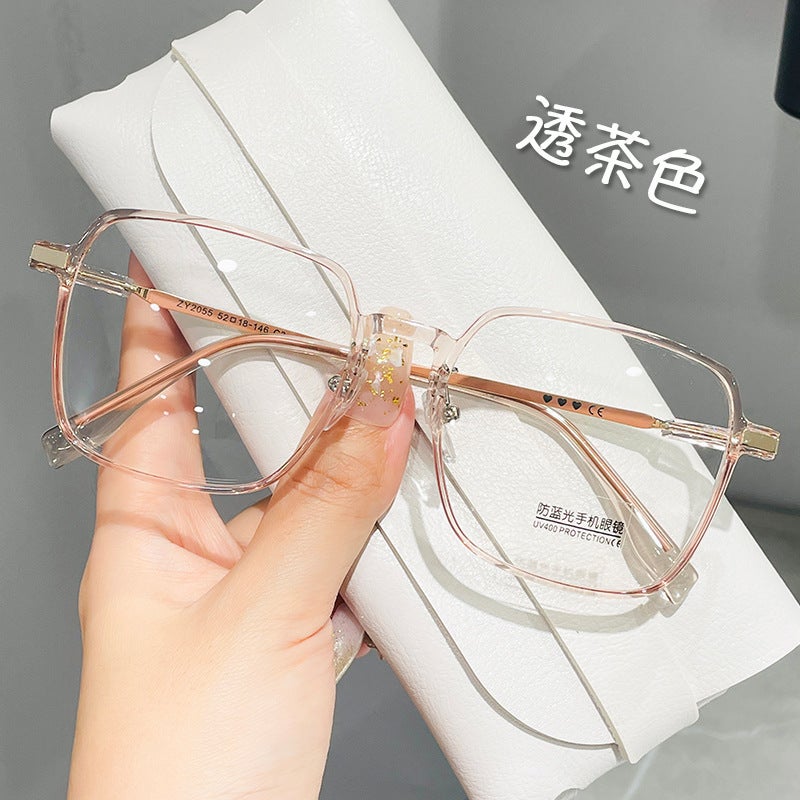 Womens anti-blue high-definition flat mirror girls face small plain artifact brown myopia frame frame wholesale Cold Tea