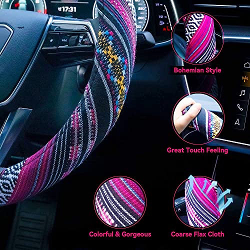 Limsas Boho Steering Wheel Cover Elastic Microfiber for Women, Universal Fit 15 inch Car SUV, Hippie Style Protector Cover, Anti-Slip, Breathable, Absorbing Sweat - 03 - Image 3