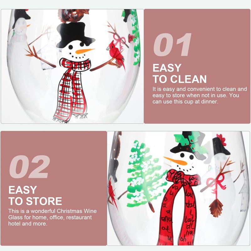woobles Christmas Wine Glass Christmas Goblet Snowman Wine Glasses Xmas Red Wine Glass Cup Decorative Holiday Cups Drinking Goblets Cups for Home Bar Nightclub Party Christmas Red Wine As Shown One 24x9cm - Image 4