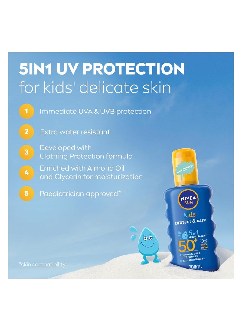 Nivea NIVEA SUN Kids Sunscreen Spray, Protect & Care, SPF 50+, 5in1 Skin Protection, Very High and Immediate UVA & UVB Protection, Extra Water Resistant, 200ml  - Image 2
