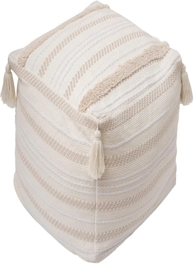 MOCOFO Boho Ottoman Square Footstool Pouf Cover - Unstuffed Tufted Woven Seat with Tassels for Storage and Decor 18"x18"x16" (Cover Only) - Image 1