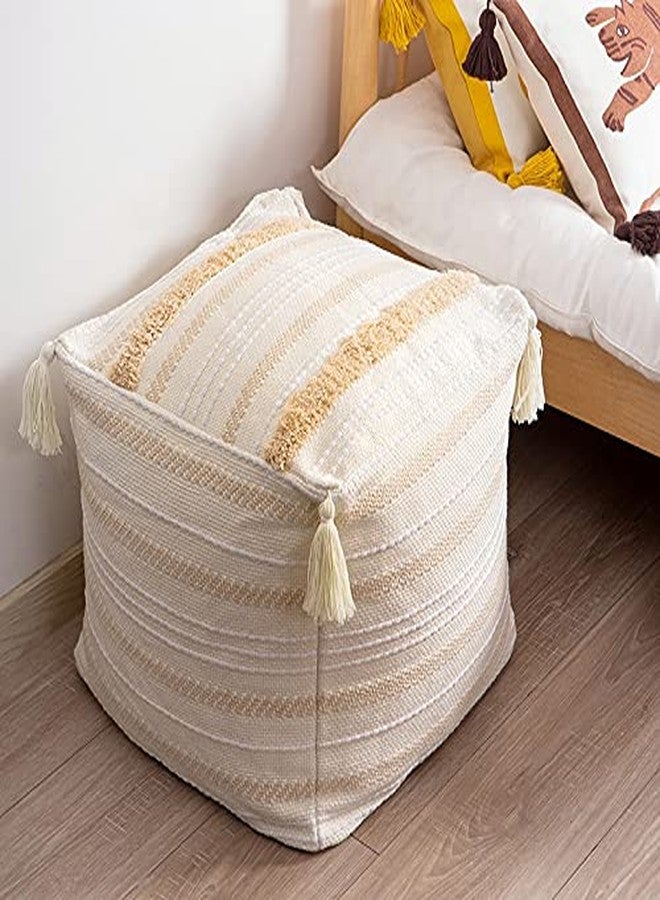 MOCOFO Boho Ottoman Square Footstool Pouf Cover - Unstuffed Tufted Woven Seat with Tassels for Storage and Decor 18"x18"x16" (Cover Only) - Image 2