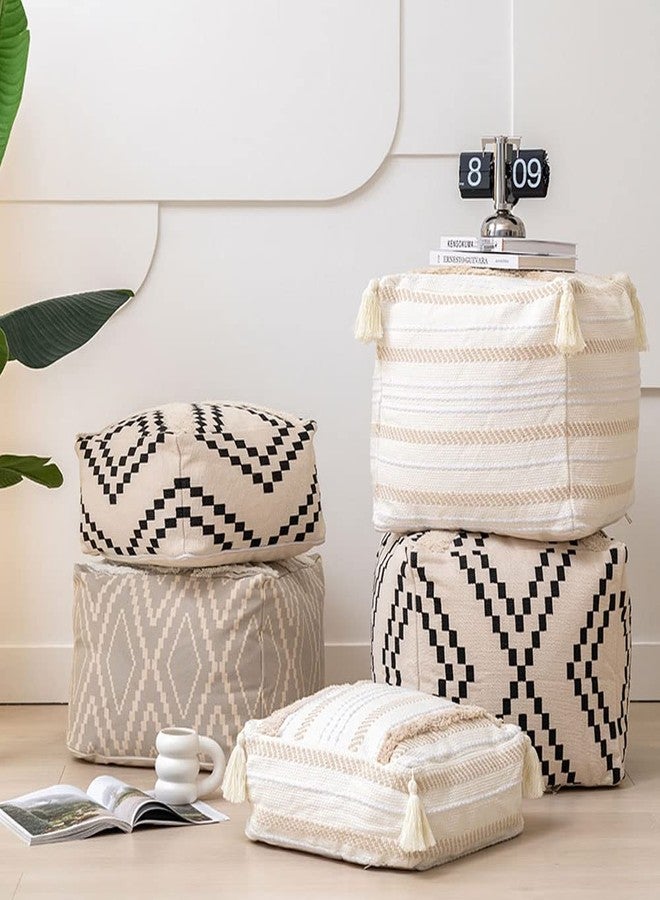 MOCOFO Boho Ottoman Square Footstool Pouf Cover - Unstuffed Tufted Woven Seat with Tassels for Storage and Decor 18"x18"x16" (Cover Only) - Image 5