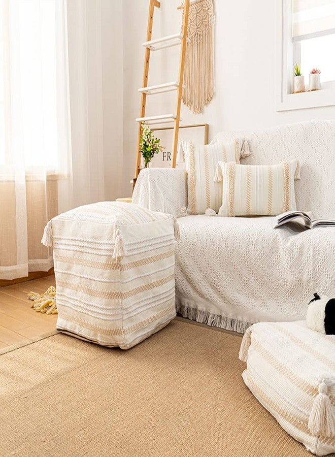 MOCOFO Boho Ottoman Square Footstool Pouf Cover - Unstuffed Tufted Woven Seat with Tassels for Storage and Decor 18"x18"x16" (Cover Only) - Image 3