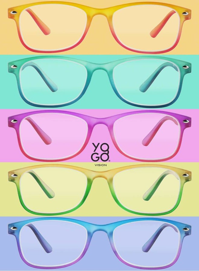 Yogo Vision Blue Light Reading Glasses for Men and Women Two Tone Havana Rectangle Readers Set of 5, 5 Pack: Yellow Orange Red, Teal Blue, Purple Pink, Yellow Orange Green, Blue Purple,, 52-18-142 - Image 3