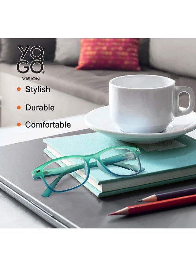 Yogo Vision Blue Light Reading Glasses for Men and Women Two Tone Havana Rectangle Readers Set of 5, 5 Pack: Yellow Orange Red, Teal Blue, Purple Pink, Yellow Orange Green, Blue Purple,, 52-18-142 - Image 2