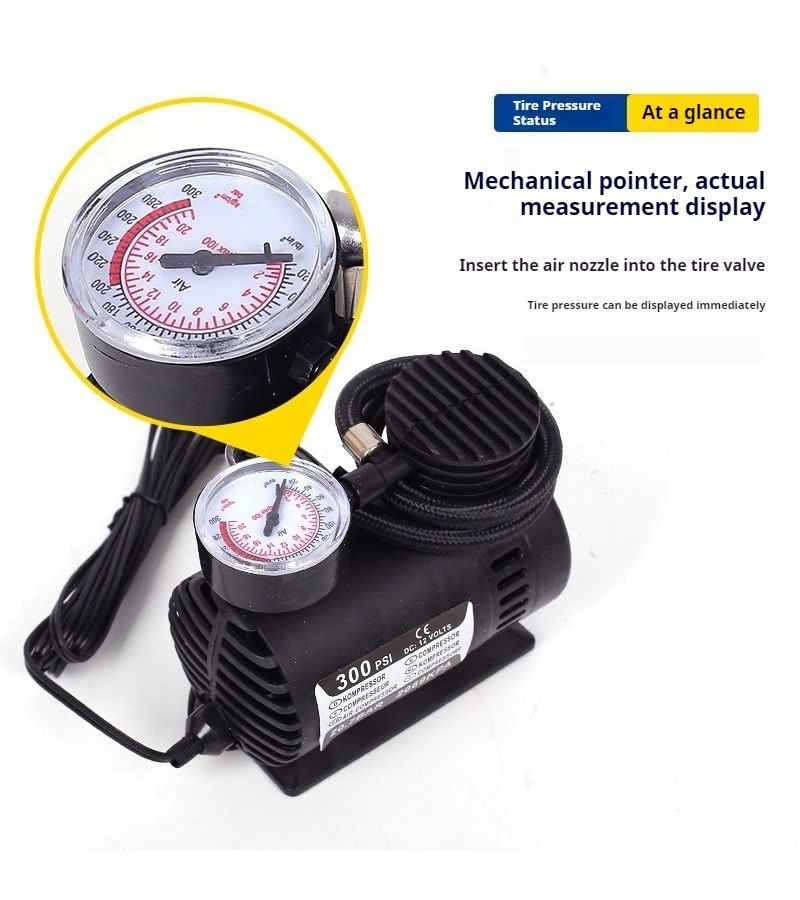 مضخة هواء محمولة 300 PSI تعمل بتيار 12 فولت لتزويد السيارات بالطاقة، نفاخ إطارات صغير للدراجات الهوائية والدراجات النارية والسيارات والكرات، مناسب للتخييم في الهواء الطلق - أسود. - Image 5