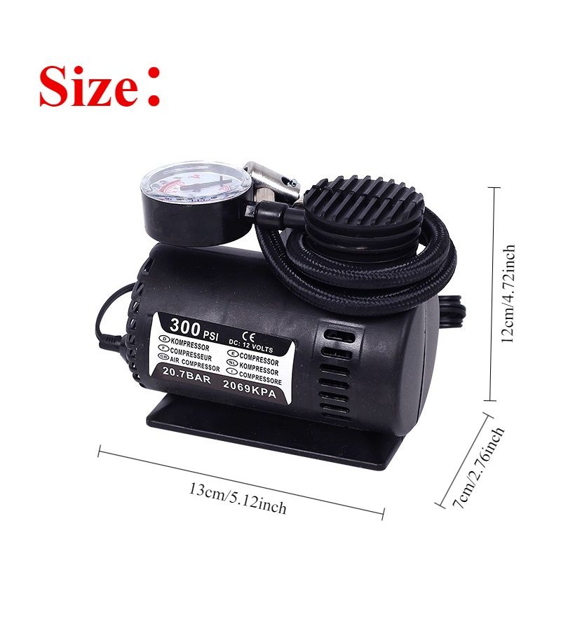 مضخة هواء محمولة 300 PSI تعمل بتيار 12 فولت لتزويد السيارات بالطاقة، نفاخ إطارات صغير للدراجات الهوائية والدراجات النارية والسيارات والكرات، مناسب للتخييم في الهواء الطلق - أسود. - Image 2