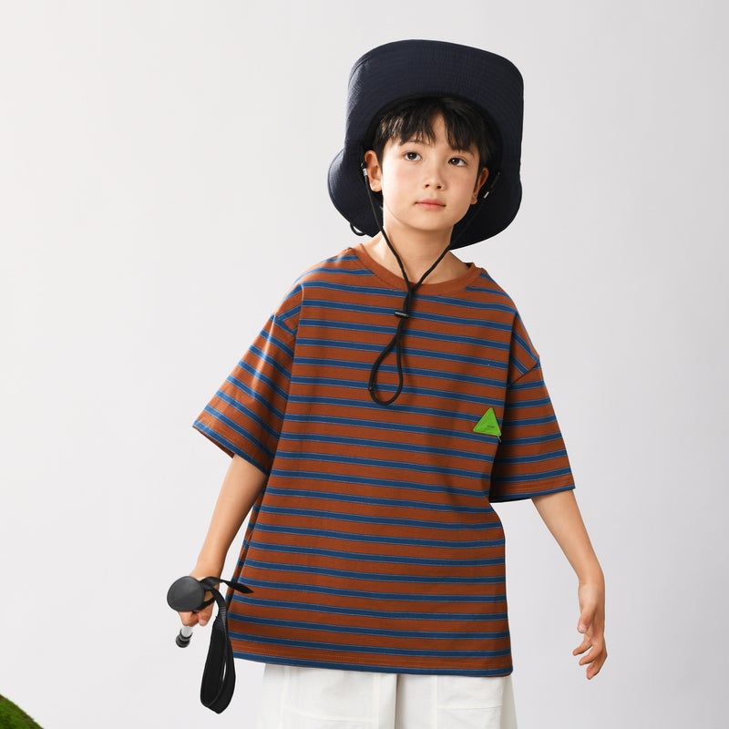 Vonbonkids Mountaineering Outdoor Sports Pure Cotton Kidsren'S Short-Sleeved Summer Pure Cotton Category A Stripesd Boys' T-Shirt Girls - Image 1
