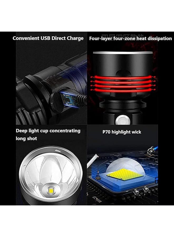 30000 100000 lumens Rechargeable led Tactical Flashlight，Super Bright 3 Modes Handheld Flashlights，Brightest Powerful 50W XLM P70 LED USB Torch - Image 4