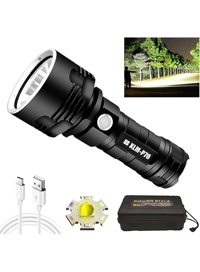 30000 100000 lumens Rechargeable led Tactical Flashlight，Super Bright 3 Modes Handheld Flashlights，Brightest Powerful 50W XLM P70 LED USB Torch - Image 1