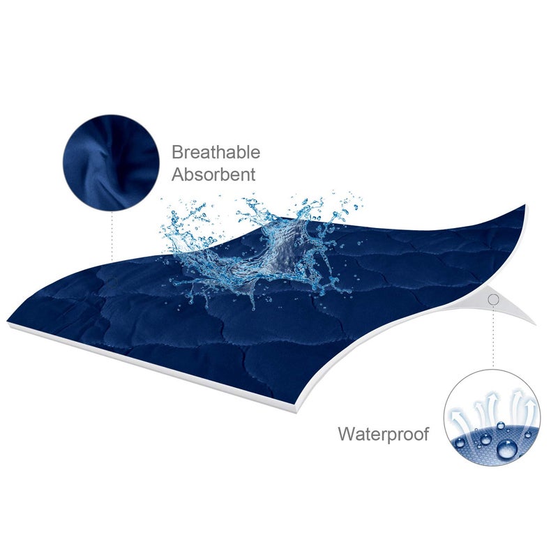 Biloban Pack and Play Mattress Protector Sheets Fitted Waterproof Pack and Play Mattress Pad Cover, Compatible with Graco Pack n Play & Dream On Me & Pamo Babe, Playpen/Playard Sheet Quilted, Navy, 39" x 27" - Image 3