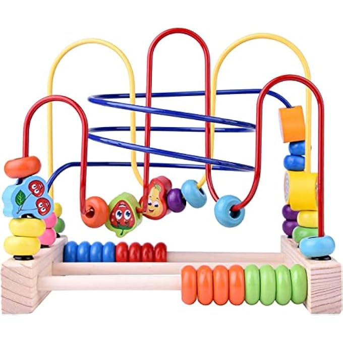 ASSEMBLED BEADS AROUND CIRCLE BEAD MAZE EDUCATIONAL SKILL IMPROVEMENT WOOD FOR KIDS, TODDLERS, BABIES COLORFUL (FRUIT) - Image 5