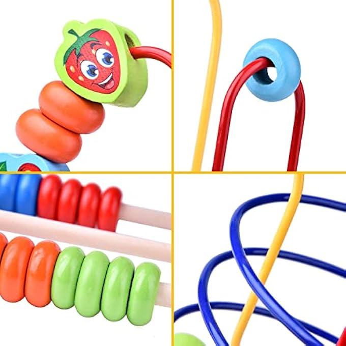 ASSEMBLED BEADS AROUND CIRCLE BEAD MAZE EDUCATIONAL SKILL IMPROVEMENT WOOD FOR KIDS, TODDLERS, BABIES COLORFUL (FRUIT) - Image 4