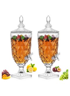 2 Pcs Drink Dispensers for Parties, 0.8-Gallon Glass Beverage Dispensers with Stands & Metal Spigots, Vintage Crystal Clear Iced Beverage Servers, Wide Mouth Glass Containers for Juice