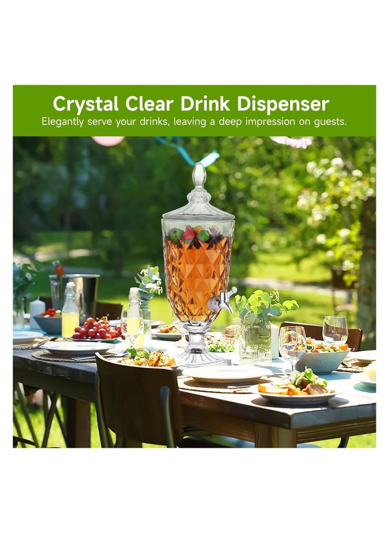 Generic - 2 Pcs Drink Dispensers for Parties, 0.8-Gallon Glass Beverage Dispensers with Stands & Metal Spigots, Vintage Crystal Clear Iced Beverage Servers, Wide Mouth Glass Containers for Juice - Image 1