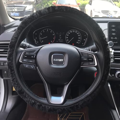KAFEEK Elastic Long Microfiber Plush Steering Wheel Cover for Winter Warm, Universal 15 inch, Anti-Slip, Odorless, Black - Image 2