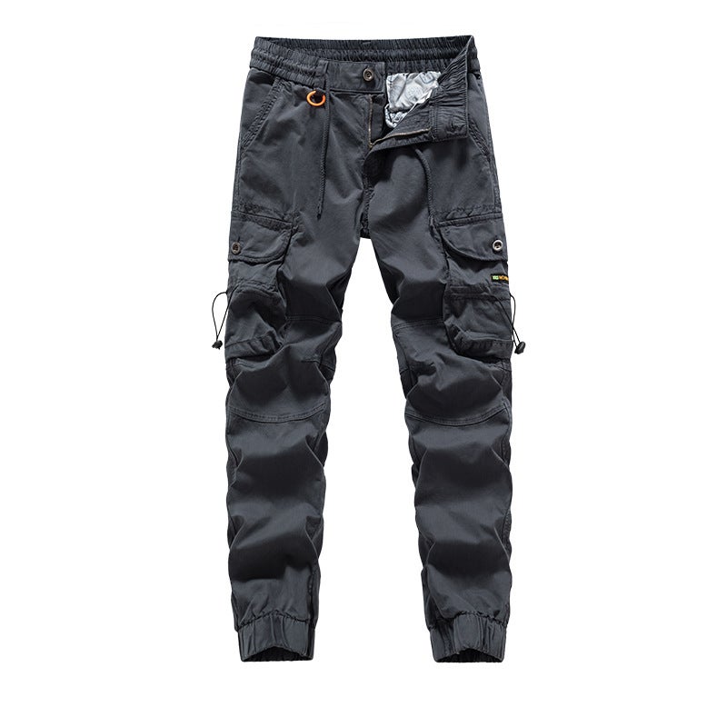 Retro Casual Mens Loose Cargo Pants with Pockets Grey