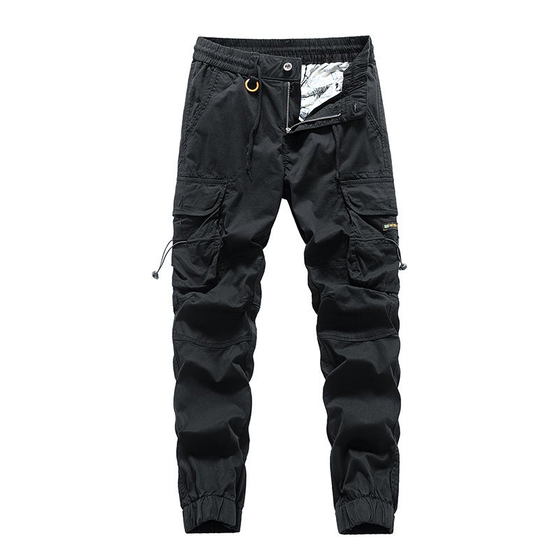Retro Casual Mens Loose Cargo Pants with Pockets Grey