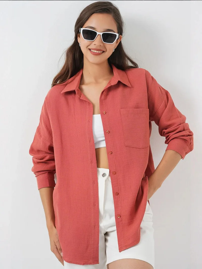 بيغ دارت قميص كتان كبير بجيوب مفصلة