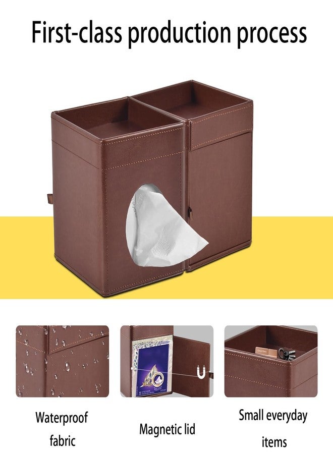 XNONE Tissue Box Cover Square Kleenex Box Holder PU Leather Facial Tissue Organizer with Storage Tray for Bathroom Vanity Bedroom Office Car, Stylish Napkin Caddy Decorative Organizer (Brown) - Image 5