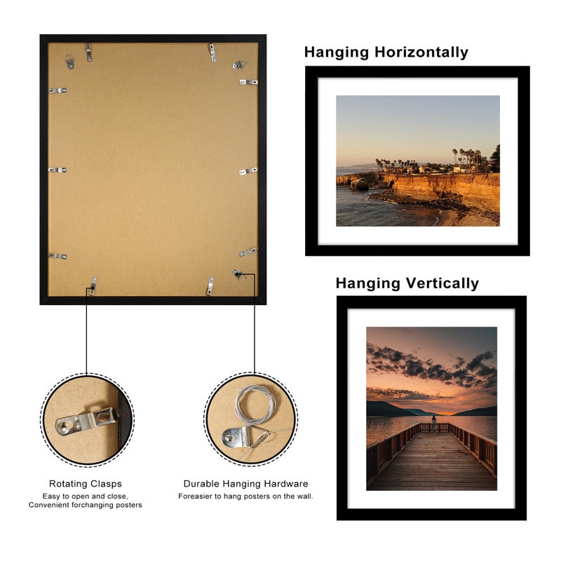 ccdcc 20x24 Picture Frame Set of 2, 20 x 24 Wood Poster Frames with Mat for 16x20, Wooden Photo Frames with Tempered Glass Cover for Wall Display,Black - Image 3