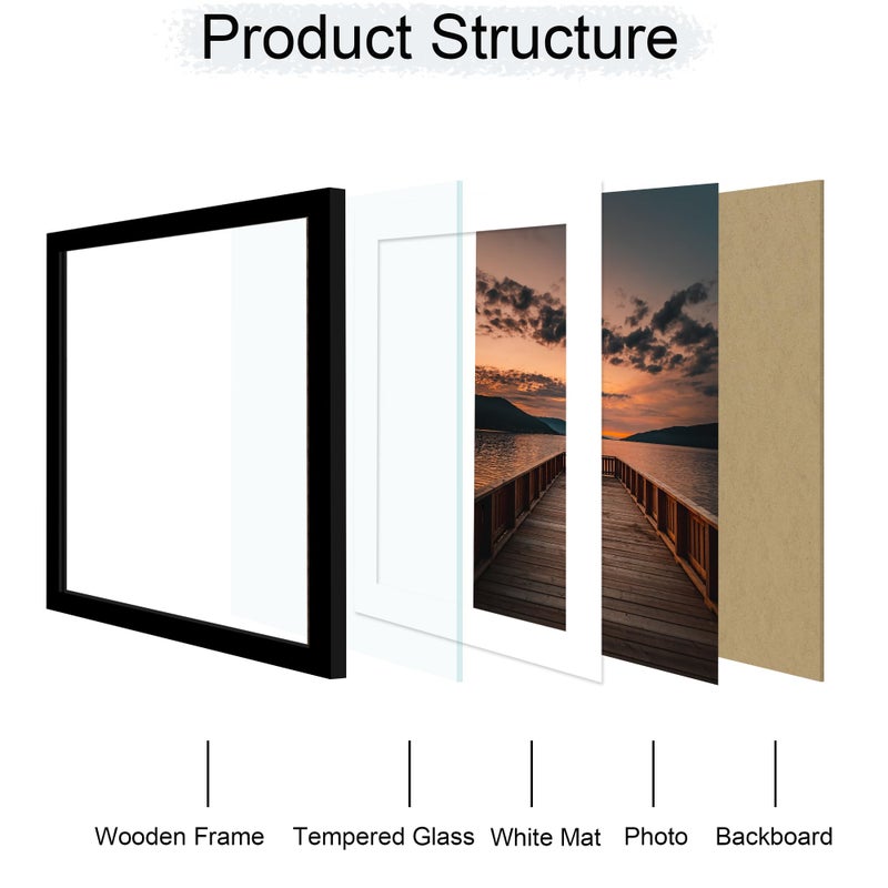 ccdcc 20x24 Picture Frame Set of 2, 20 x 24 Wood Poster Frames with Mat for 16x20, Wooden Photo Frames with Tempered Glass Cover for Wall Display,Black - Image 5