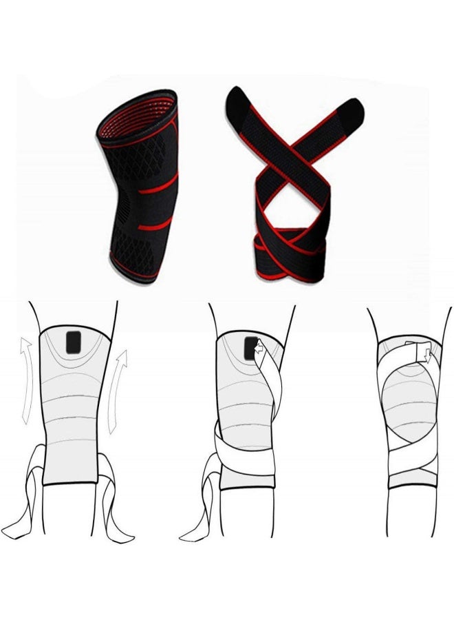 Knee Brace Support Adjustable Compression Sleeve Wraps Pads New Generation Knee Protector For Single Pack Red, Large - Image 3