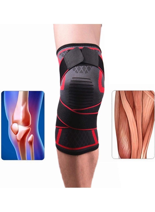 Knee Brace Support Adjustable Compression Sleeve Wraps Pads New Generation Knee Protector For Single Pack Red, Large - Image 2