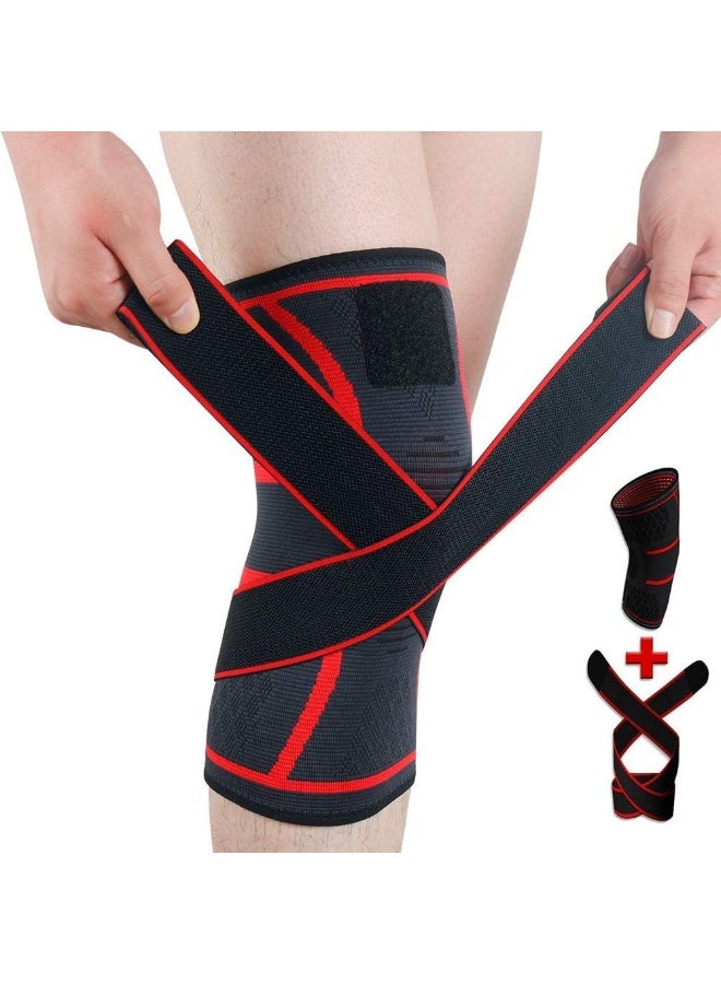 Knee Brace Support Adjustable Compression Sleeve Wraps Pads New Generation Knee Protector For Single Pack Red, Large - Image 1
