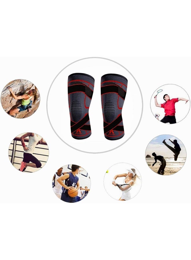 Knee Brace Support Adjustable Compression Sleeve Wraps Pads New Generation Knee Protector For Single Pack Red, Large - Image 4