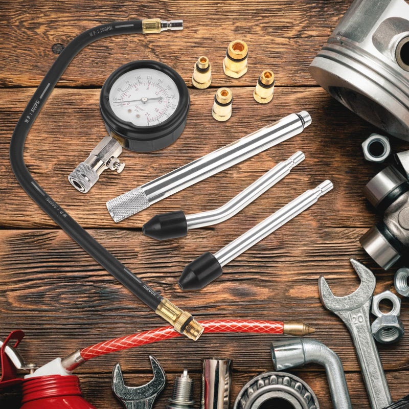 Cylinder Compression Tester Pressure Gauge with Extended Rod Engine Tool Set for Cars and Motorcycles - Image 5