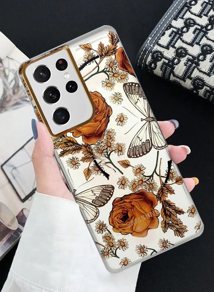 JOWAY حافظة سامسونج جالاكسي S21 ألترا الزهرية الشفافة فائق النحافة مقاومة للصدمات بتصميم طباعة الزهور 6 - Image 2