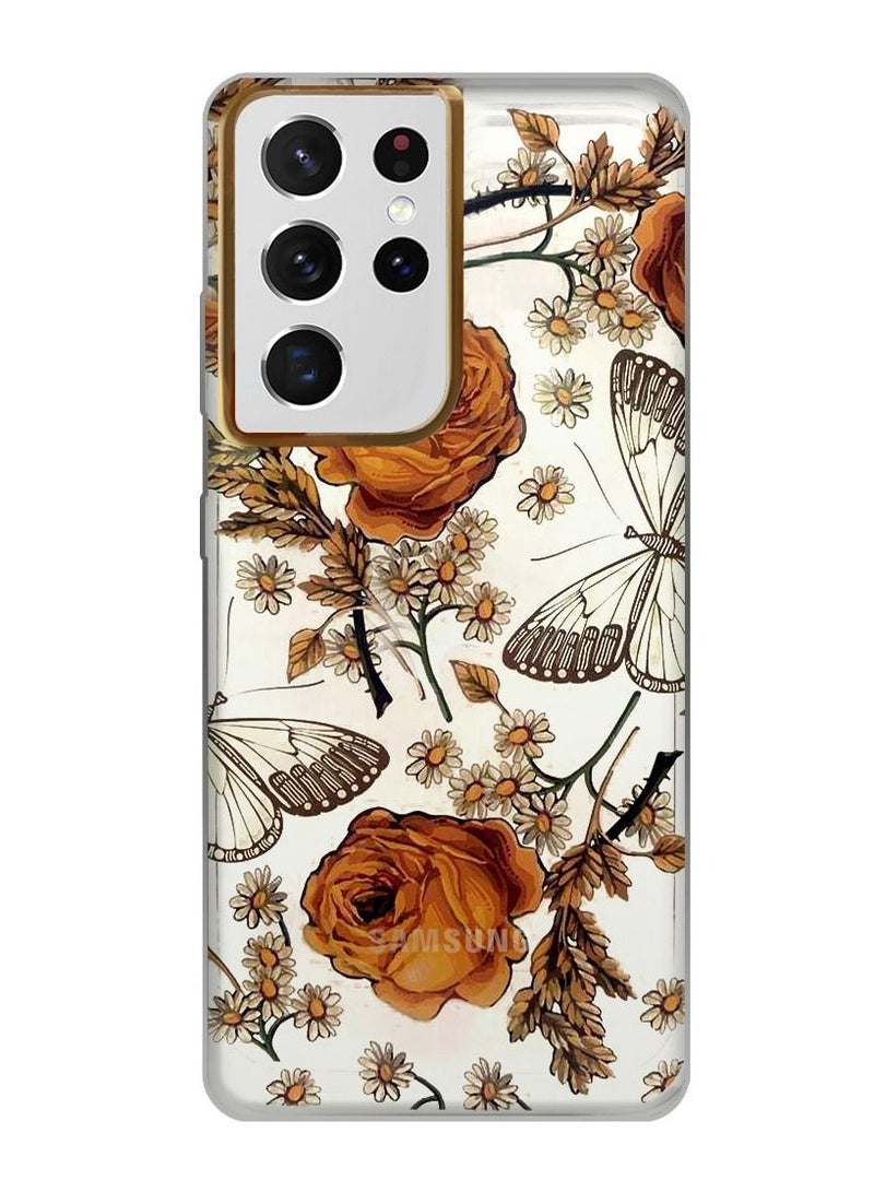 JOWAY حافظة سامسونج جالاكسي S21 ألترا الزهرية الشفافة فائق النحافة مقاومة للصدمات بتصميم طباعة الزهور 6 - Image 1