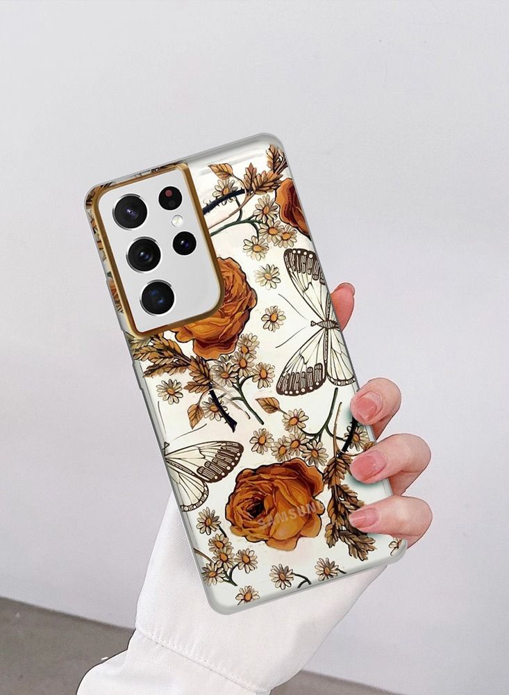 JOWAY حافظة سامسونج جالاكسي S21 ألترا الزهرية الشفافة فائق النحافة مقاومة للصدمات بتصميم طباعة الزهور 6 - Image 3