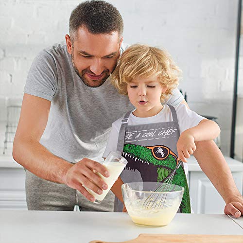 MHJY Kids Apron and Chef Hat for Boys Dinosaur Adjustable Child Aprons with Pockets for Cooking Baking Painting 3-12 Years - Image 3