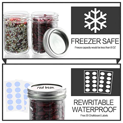 KAMOTA DIY Glass Mason Jars With Bands, 8 oz, Ideal for Jam, Spice, Honey, Wedding , Shower Favors, 12 PACK, Extra 12 Regular Lids & 20 Whiteboard Labels - Image 4