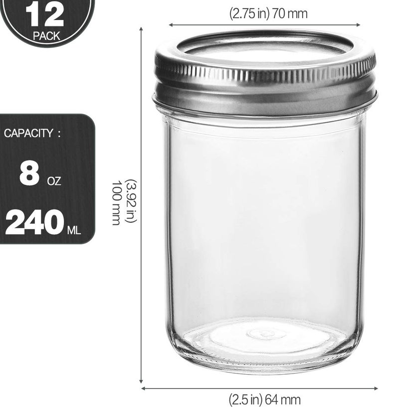KAMOTA DIY Glass Mason Jars With Bands, 8 oz, Ideal for Jam, Spice, Honey, Wedding , Shower Favors, 12 PACK, Extra 12 Regular Lids & 20 Whiteboard Labels - Image 2