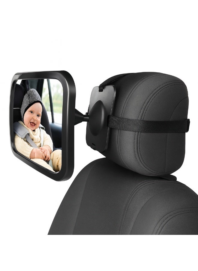 مرآة لمسند رأس المقعد الخلفي لعرض مقعد الرضيع المواجه للخلف، بزجاج محدّب للرؤية الخلفية عالمي مقاوم للكسر وخفيف وواسع. - Image 1