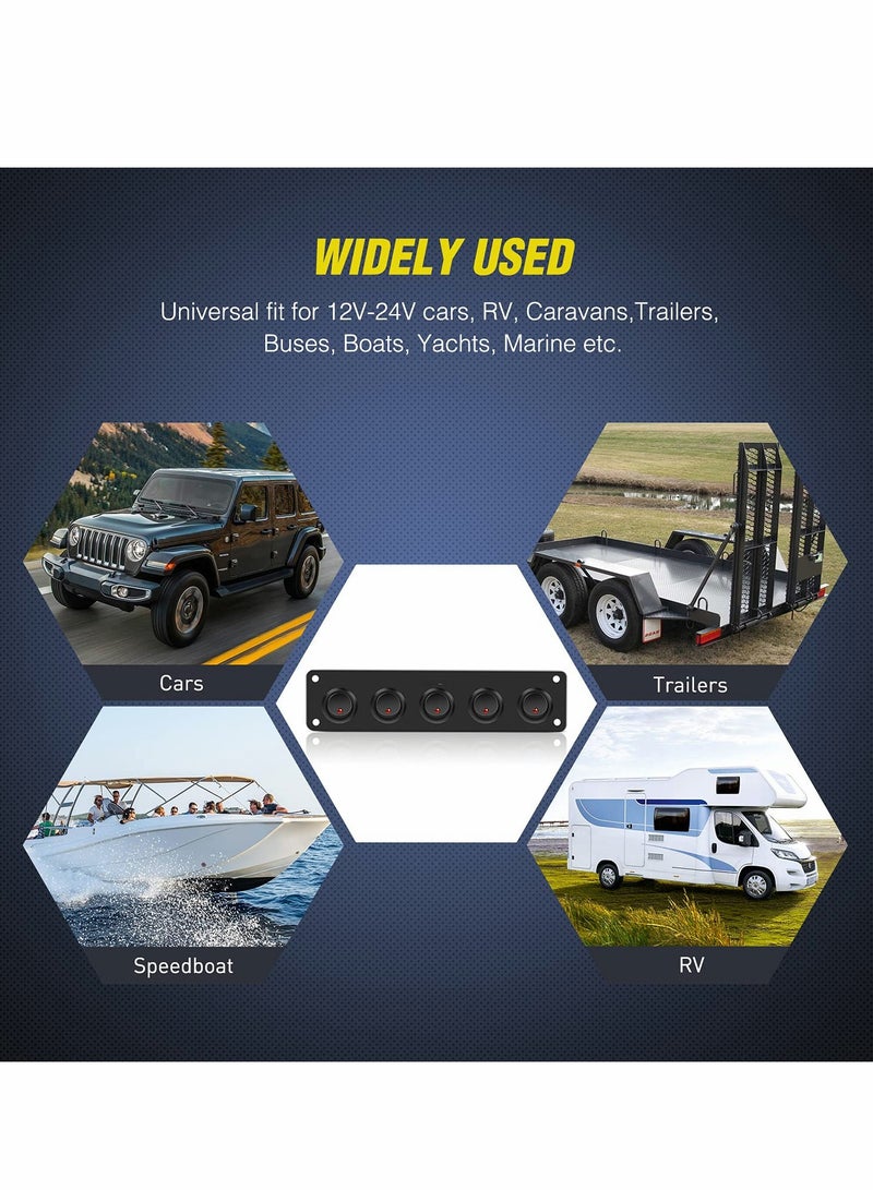 5 Gang 3 Pin Rocker Switch Panel Waterproof On Off 12V Red Toggle Switch for Cars Trucks Boats - Image 2