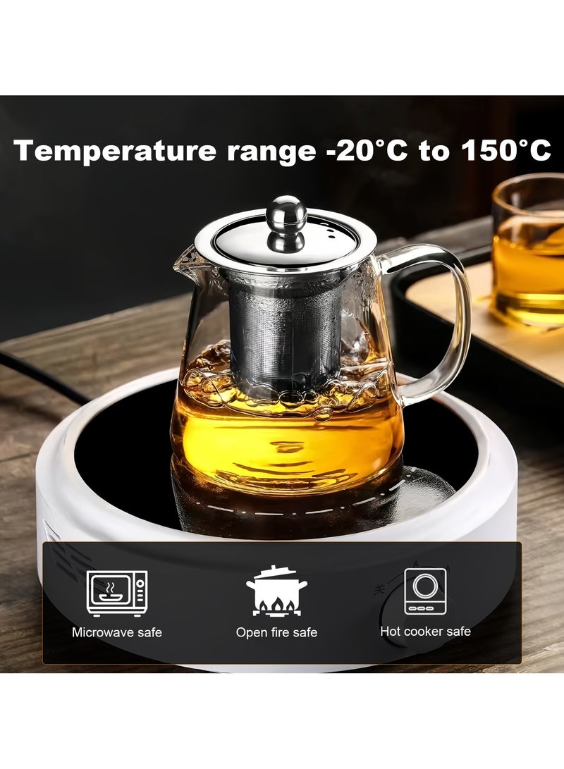 450ml Borosilicate Glass Teapot with Stainless Steel Strainer, Heat Resistant, Stovetop Safe, Ideal for Loose Leaf and Blooming Tea - Image 4