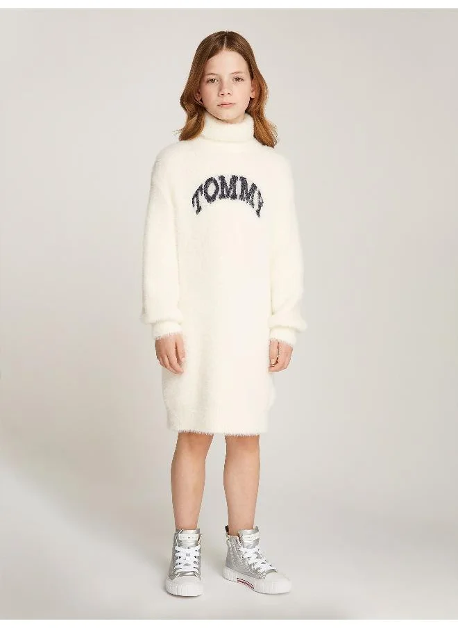 تومي هيلفيغر Kids Turtleneck Fluffy  Midi Dress