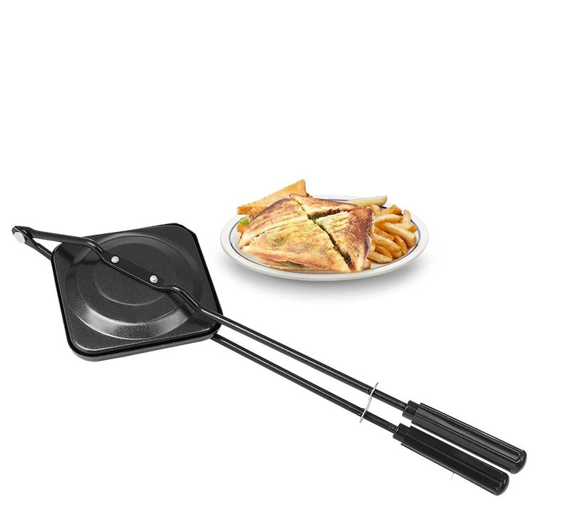 LUIE TEK LIYA LUIE TEK LIYA NonStick Aluminium Sandwich Gas Toaster Compatibility with Gas Stoves FlameProof Design HeatResistant Handle Sandwich Maker Sandwich Toaster Black  - Image 4