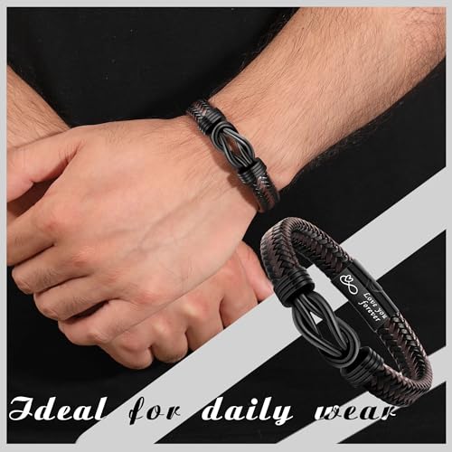 Btysun Gifts for Son, Stocking Stuffers for Teens Valentines Day Gifts for Him Teens Male Leather Bracelets for Men Son Gift for Him I Love You Gift To My Bonuson Bracelet Birthday Jeweley - Image 2