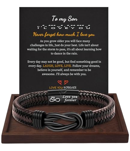 Btysun Gifts for Son, Stocking Stuffers for Teens Valentines Day Gifts for Him Teens Male Leather Bracelets for Men Son Gift for Him I Love You Gift To My Bonuson Bracelet Birthday Jeweley - Image 1