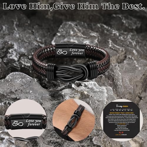 Btysun Gifts for Son, Stocking Stuffers for Teens Valentines Day Gifts for Him Teens Male Leather Bracelets for Men Son Gift for Him I Love You Gift To My Bonuson Bracelet Birthday Jeweley - Image 5