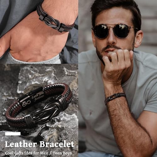 Btysun Gifts for Son, Stocking Stuffers for Teens Valentines Day Gifts for Him Teens Male Leather Bracelets for Men Son Gift for Him I Love You Gift To My Bonuson Bracelet Birthday Jeweley - Image 3