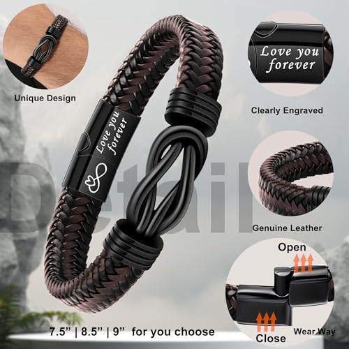 Btysun Gifts for Son, Stocking Stuffers for Teens Valentines Day Gifts for Him Teens Male Leather Bracelets for Men Son Gift for Him I Love You Gift To My Bonuson Bracelet Birthday Jeweley - Image 4